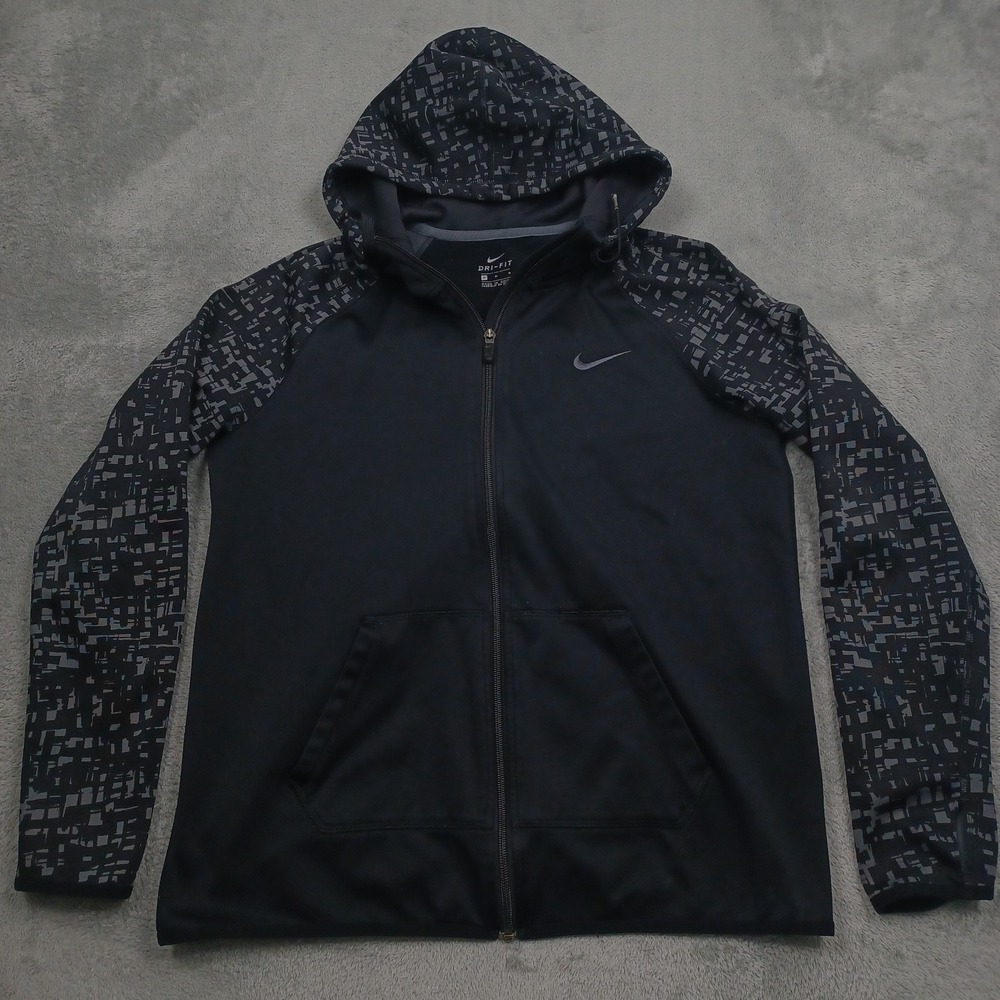 Nike Jacket Womens Medium Black Hooded‎ Activewear Full Zip Pockets Gym Training